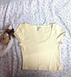 Women's Yellow Ribbed Crop Top