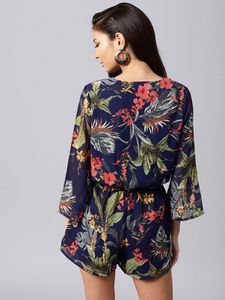Sassafras Navy Tropical Wrap Romper
