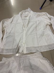 Elegant White Lace Trimmed Co-ord Set