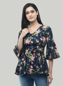 Chic Floral Print Bell Sleeve Top