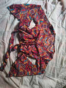 Boho Print Tie-Front Bell Sleeve Top