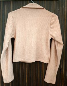 Cute Pink Textured Tie-Front Top