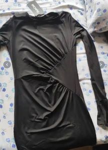Elegant Black Long Sleeve Ruched Maxi Dress