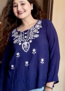 Elegant Blue Kurta with White Embroidery