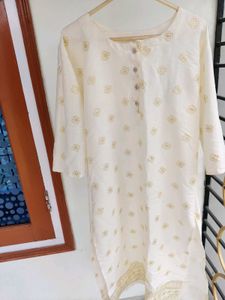 Floral Print Cream Kurta