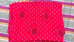 Red Saree with White Motifs