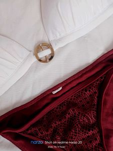 Stylish Bikini Set - White Top &amp; Maroon Bottom