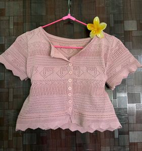 Pink Knitted Cardigan Top