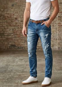 Stylish Men's Ripped Blue Denim Jeans