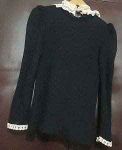 Black Trimmed Puff Sleeve Winter Top 30 Bust