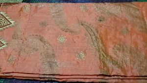 Elegant Peach Silk Saree with Golden Embroidery