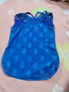 Blue Polka Dot Mesh Tank Top