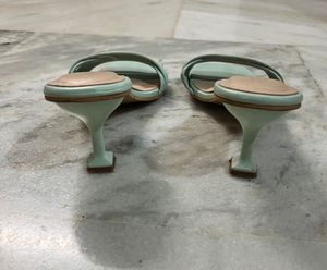 Stylish Mint Green Square Toe Heeled Sandals