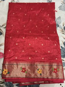 Vibrant Red Saree with Floral Border