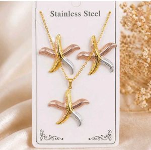 3-Tone Starfish Necklace & Earring Set