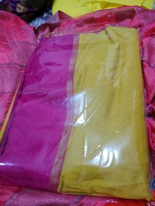 Vibrant Yellow Silk Saree with Pink Border