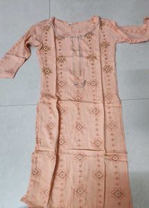 Peach Embroidered Kurta Set with Pants