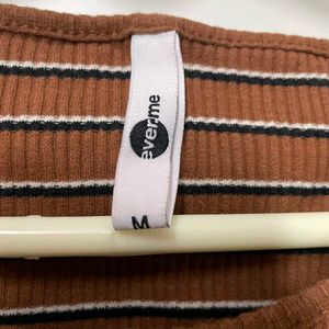 Brown Striped Ribbed Knit Top