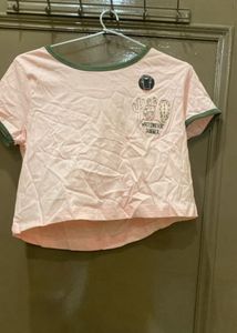 Cute Pink Crop Top with Cactus Print