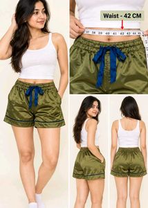 Satin Sleep Shorts - Olive Green