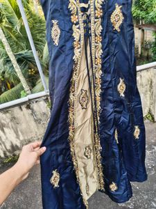 Elegant Blue &amp; Gold Embellished Gown