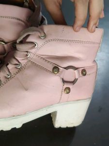 Chic Pink Lace-Up Platform Boots