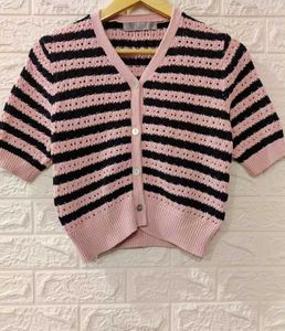 Pink Stripes Cardigan Top