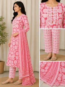 Beautiful Pink Floral Kurta Set