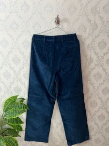 Blue Corduroy Wide-Leg Pants
