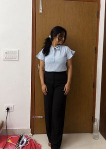 Blue Checkered Ruffled Top