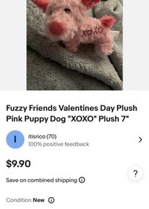 Fuzzy Friends Valentines Day Plush Pink Puppy Dog