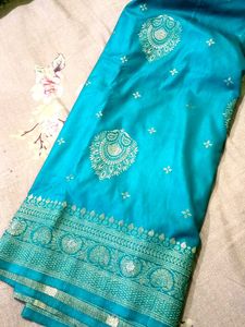 Elegant Turquoise Banarasi Saree