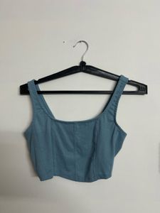 Blue Square Neck Tank Top