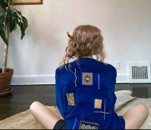Vintage Blue  Embroidered patchwork Jacket