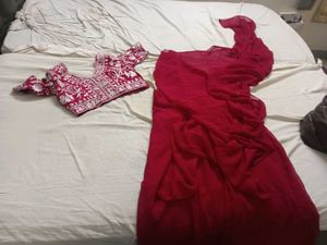 rani pink  ruffle saree with belt