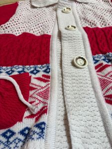 Chic Red &amp; White Knit Cardigan❤️🍁🍂