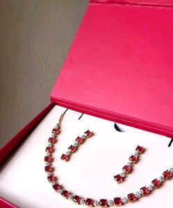Elegant Ruby & Diamond Necklace & Earring Set