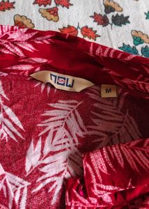 Red Tropical Print Button-Down Shirt