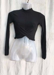 Black Long Sleeve Wrap Crop Top