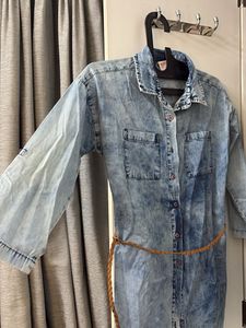 Acid Wash Denim Shirt Dress