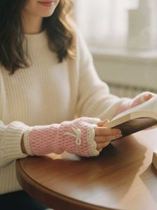 Pink Crochet Fingerless Gloves