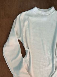 Cream Ribbed Mock Neck Long Sleeve Top