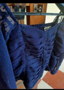 Navy Blue Sheer Sleeve Top