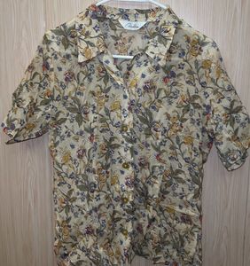 Floral Print Short Sleeve Button-Up Blouse