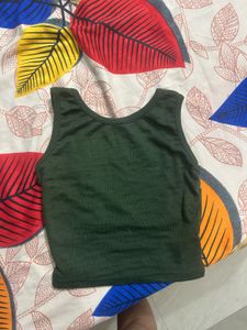 Green Ribbed Crop Top