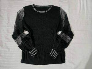 Chic Black Sheer Sleeve Top bust 36 fits 38 too