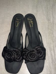 Elegant Black Rose Heel Sandals