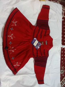 Red Embroidered Sweater Dress