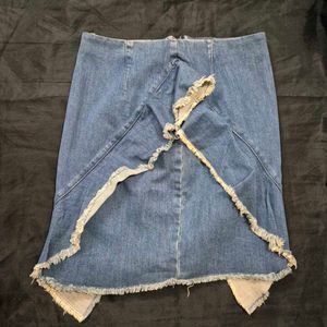 Unique Denim Skirt with Raw Hem y2k
