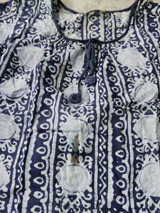 Blue and White Printed Cotton Kurta